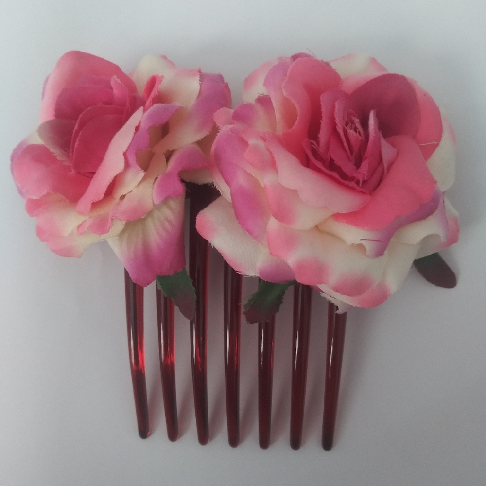 Cute burgundy hair comb decorated
